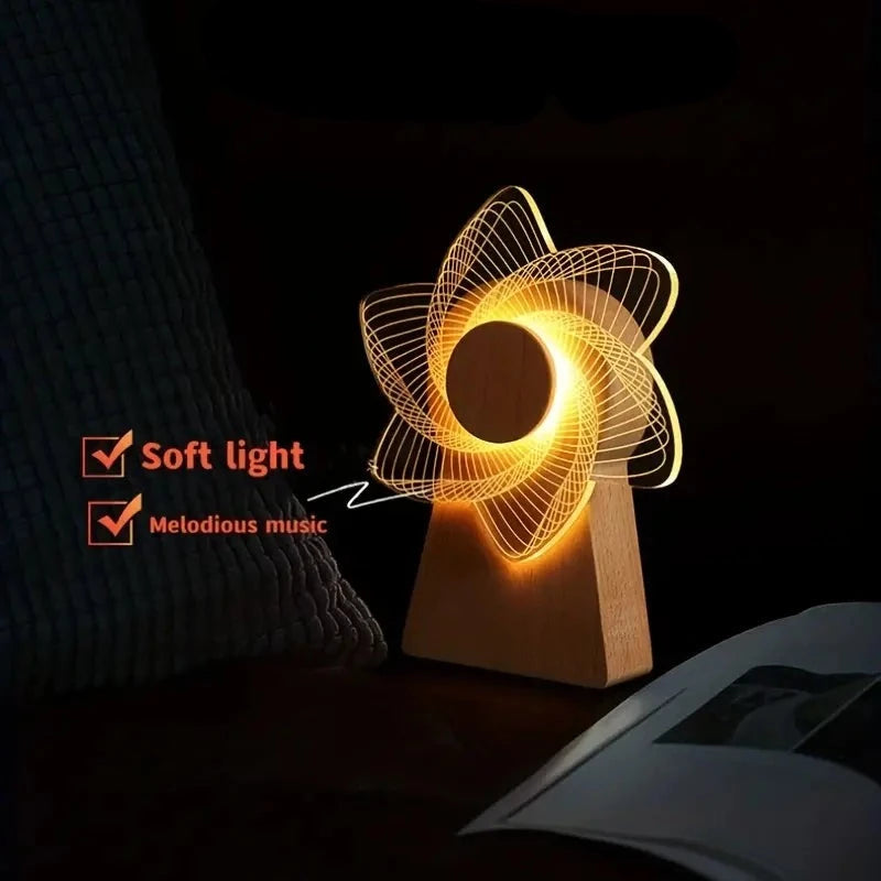 3D Windmill Night Light, Wooden Rotating Music Box, Wooden Ferris Wheel Table Lamp, Visual Illusion Optical Light 3D Windmill Night Light, Wooden Rotating Music Box, Wooden Ferris Wheel Table Lamp, Visual Illusion Optical Light